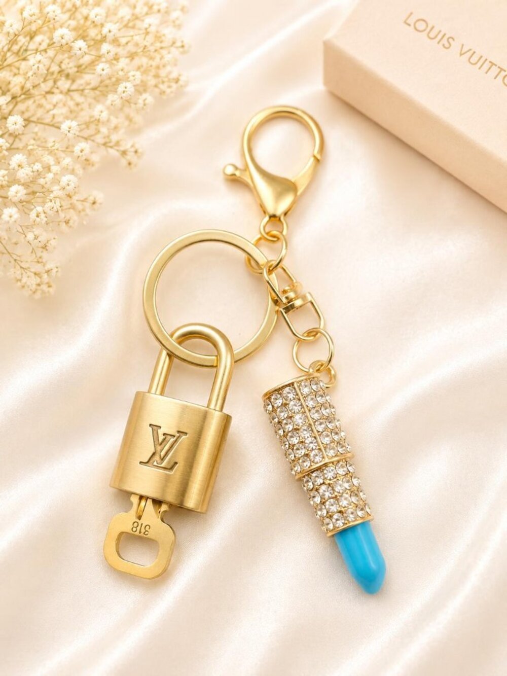 Authentic Louis Vuitton Gold Padlock 🔑 Unbranded Lipstick Keychain Bag Charm